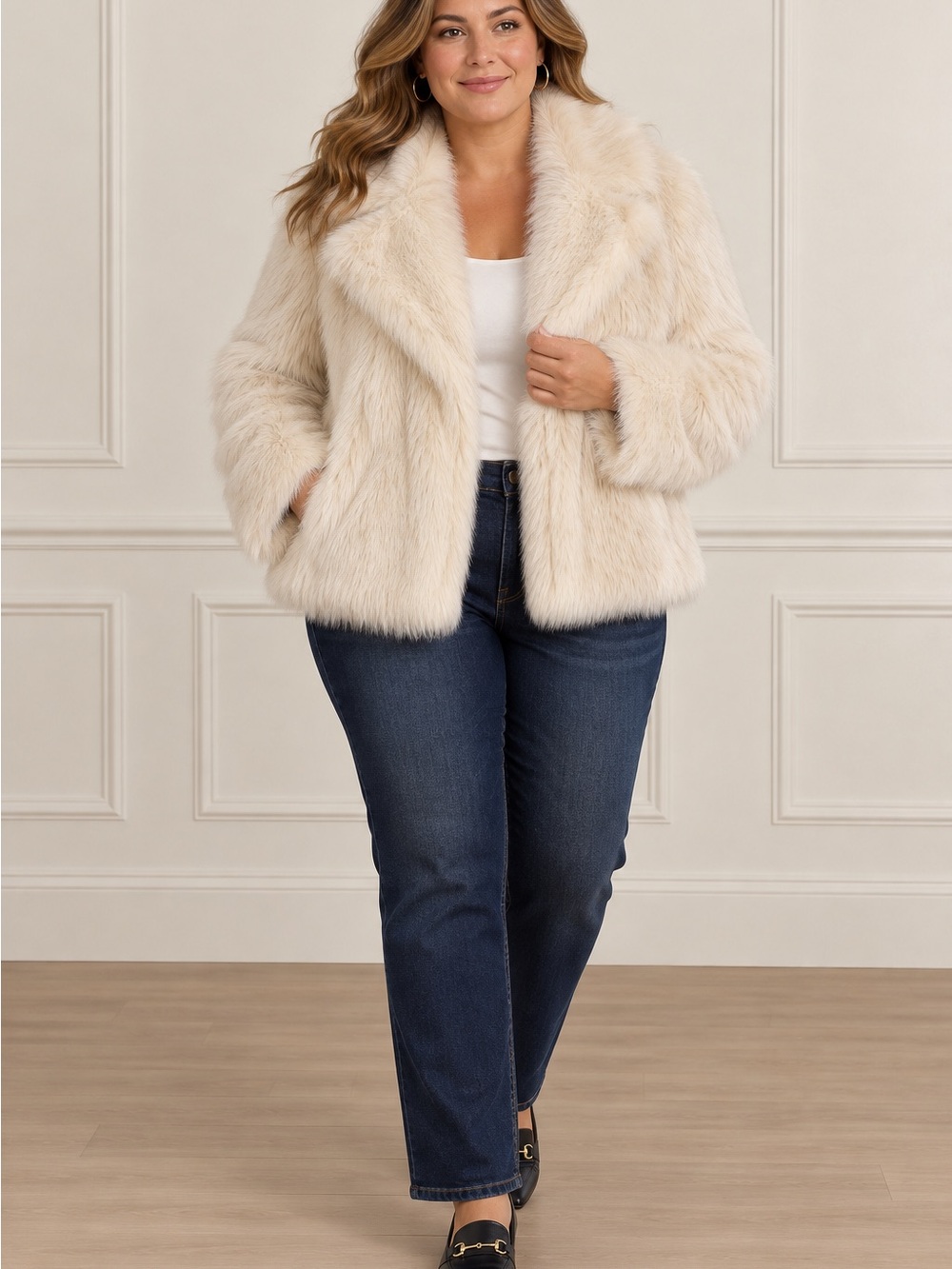 A New Day Target Women’s SxXXL Ivory Cream Faux Fur Jacket Plush Lined Coat NWOT